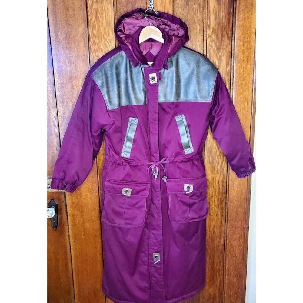 Vintage Otello Pelle Winter Coat w/Detachable Hood Burgundy Faux Leather Trim S